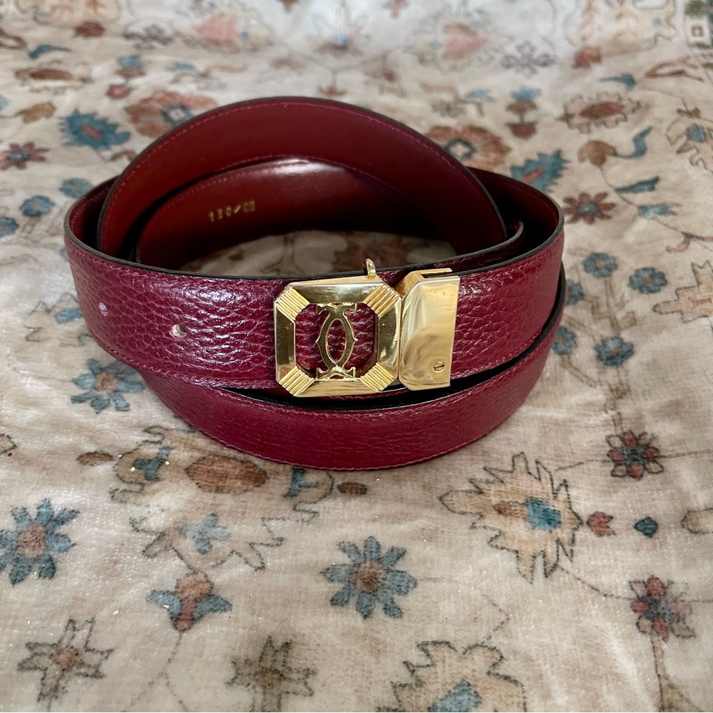 Cartier Must de Cartier Burgundy Leather Belt with Gold Buckle